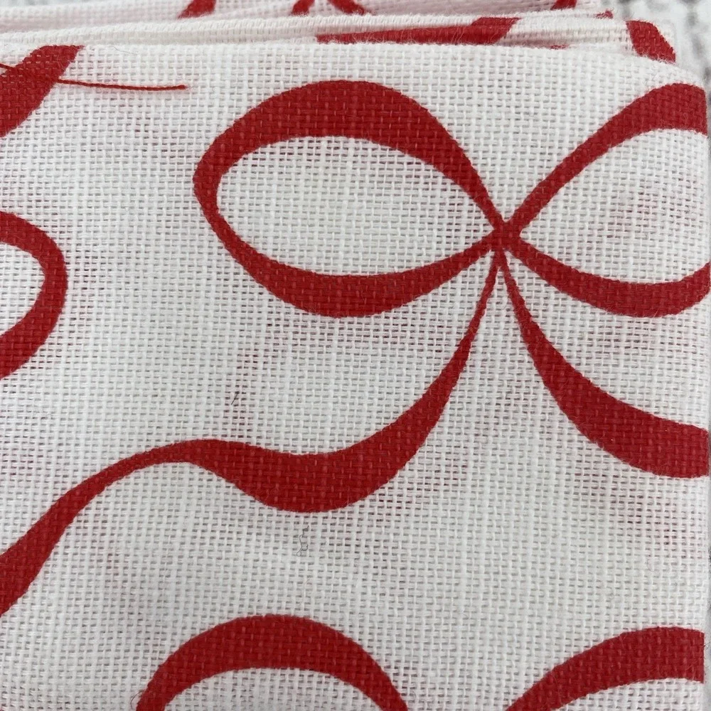 Kate Spade Napkins (Set of 4) White Red Bows Ribbons Valentines Holiday Cotton